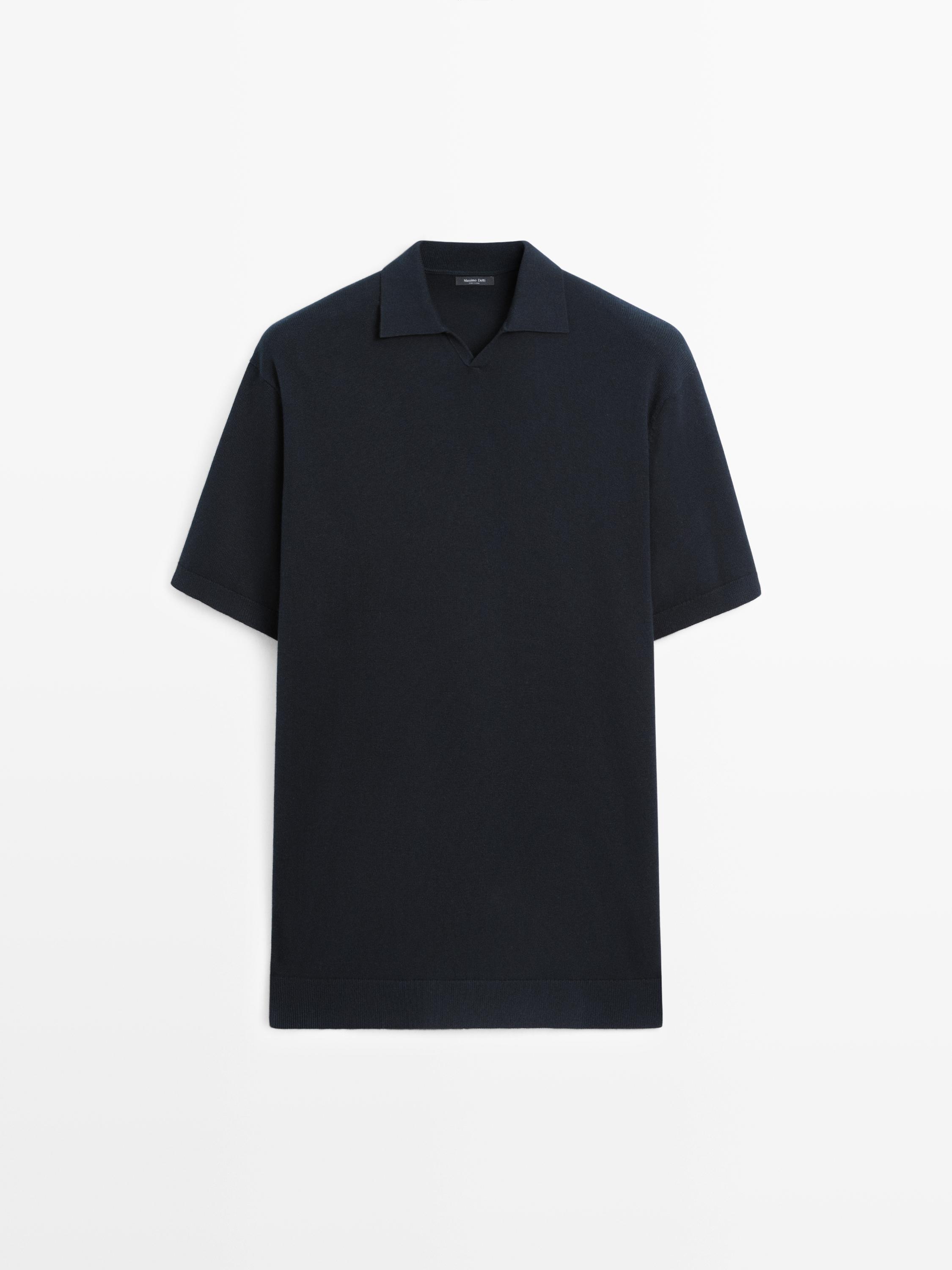 Cotton blend knit polo sweater